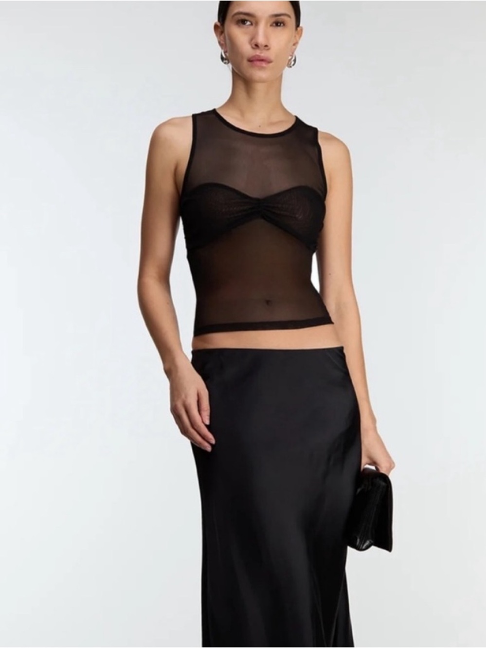 OAK + FORT Black Sheer Mesh Tank